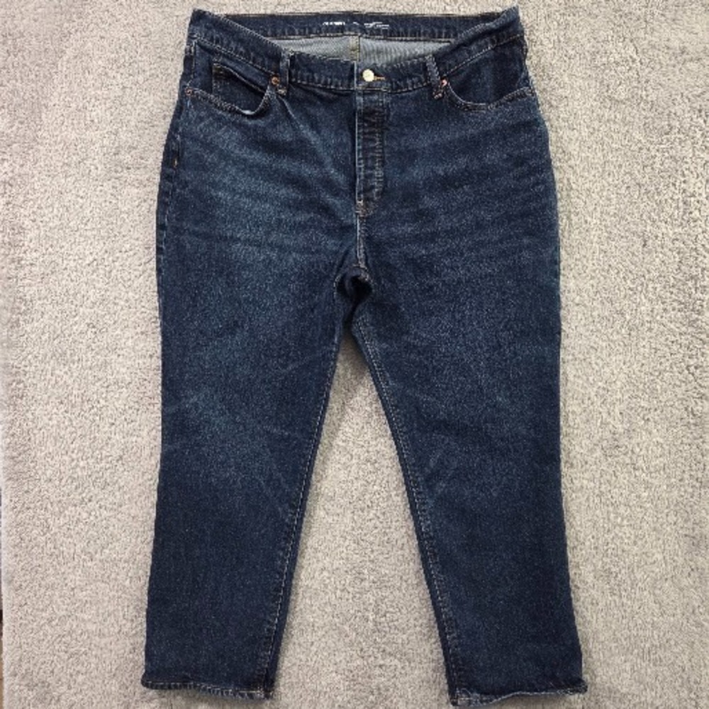 Old Navy Jeans Women's 16 Petite Blue Slouchy Straight Hidden Button Fly Ankle